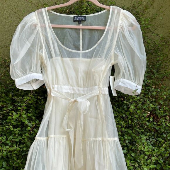 DANIELLE BERNSTEIN Organza Sheer Puff Sleeve Mini Dress Medium - Picture 2 of 6